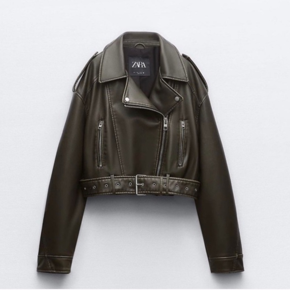 Zara Women's GREEN OVERSIZED Leather Jacket